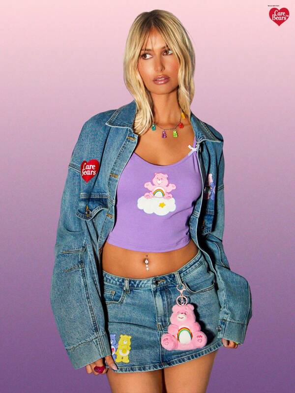 Missguided MISSGUIDED X Carebears MISSGUIDED Oversized Denim Jacket With Graphics