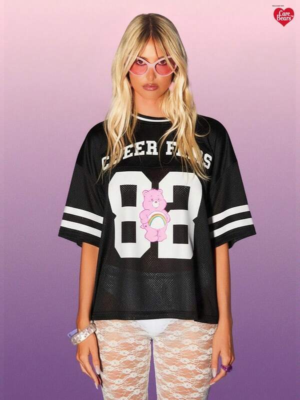 Missguided MISSGUIDED X Carebears MISSGUIDED Oversized Jersey T Shirt With Cheer Bears Graphic Design