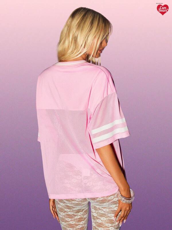 Missguided MISSGUIDED X Carebears MISSGUIDED Oversized Mesh Jersey T Shirt With Care Bear Print
