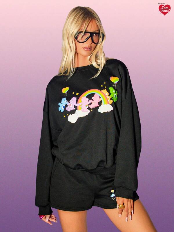 Missguided MISSGUIDED X Carebears MISSGUIDED Oversized Sweatshirt With Rainbow Character Print
