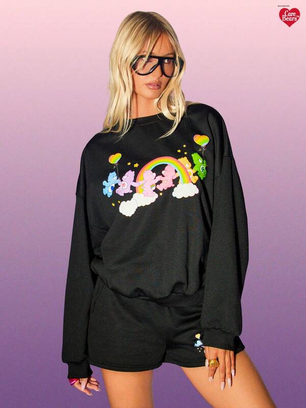Missguided MISSGUIDED X Carebears MISSGUIDED Oversized Sweatshirt With Rainbow Character Print