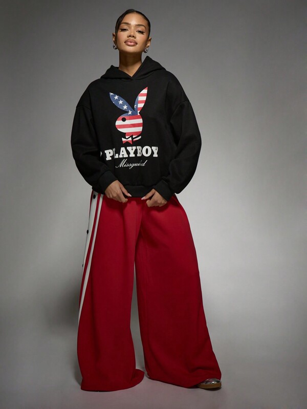 Missguided Missguided X Playboy 4th Of July USA Flag Print Logo Oversized Graphic Hoodie| Unisex