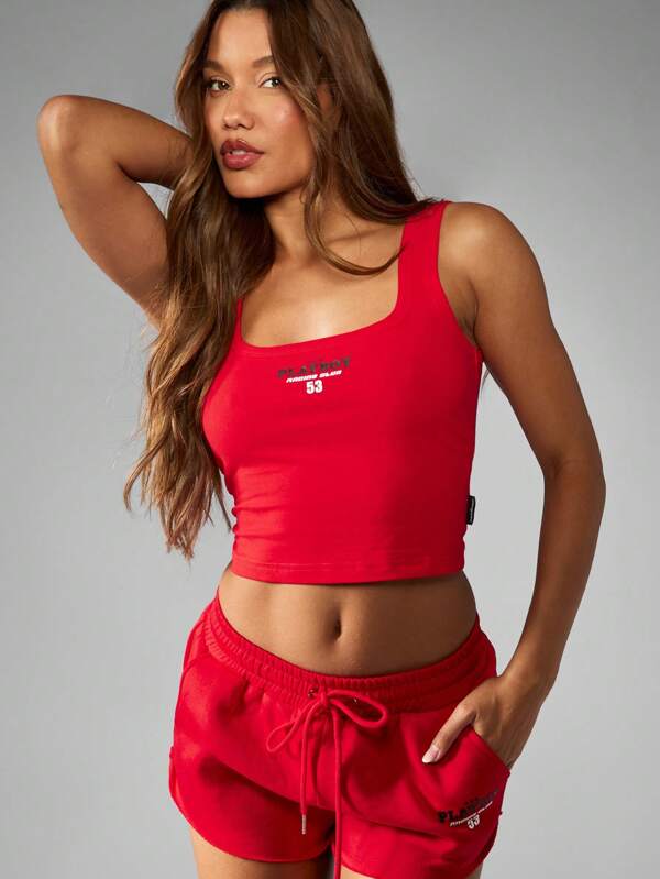 missguided Missguided x Playboy Active Crop Tank Top Workout Shorts Set