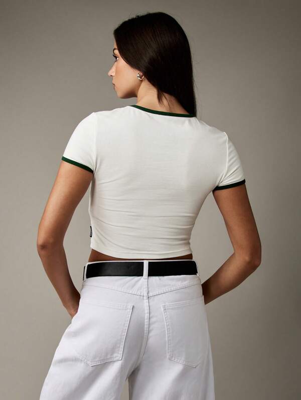 Missguided Missguided X Playboy Aesthetic Retro Ringer Varsity Style Collegiate Crop Top