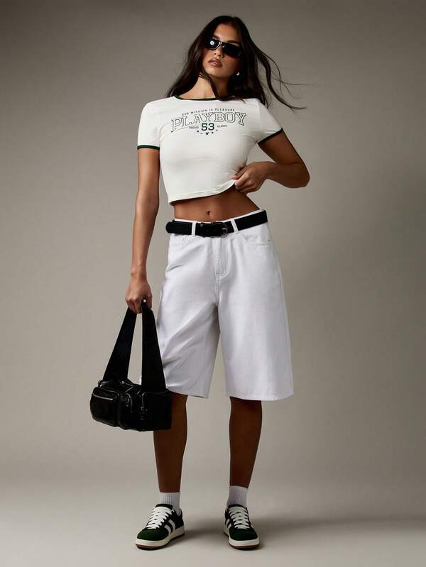 Missguided Missguided X Playboy Aesthetic Retro Ringer Varsity Style Collegiate Crop Top