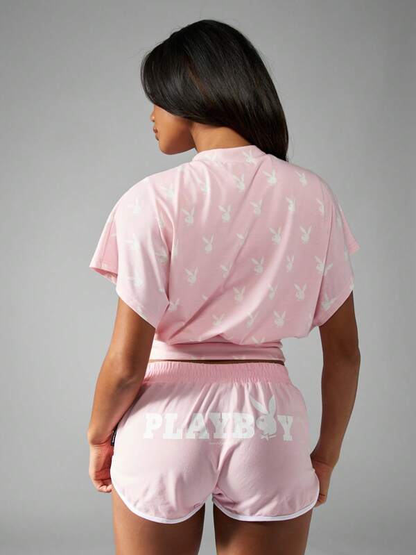 Missguided Missguided X Playboy All Over Print Bunny Pattern Cinched Crop T-Shirt