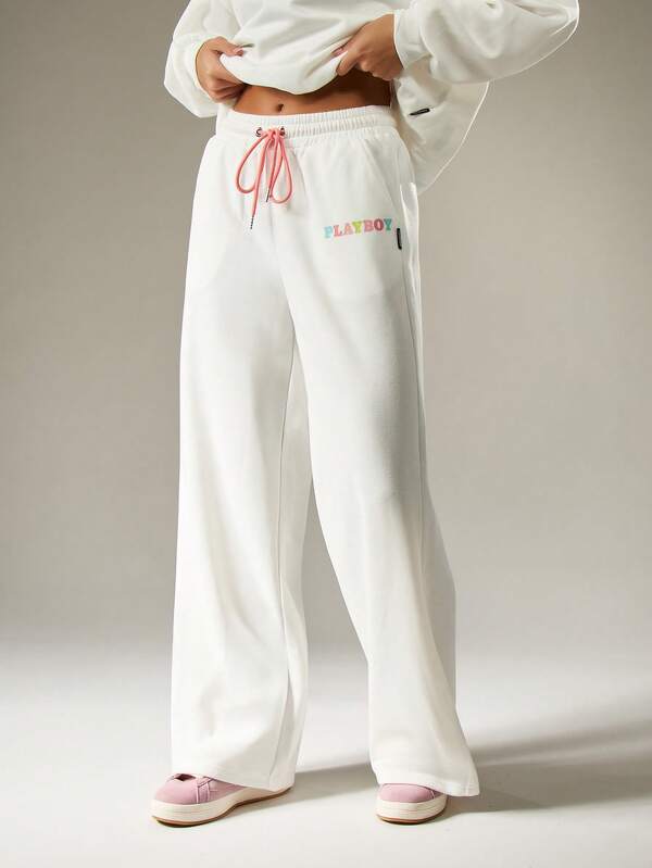 Missguided Missguided X Playboy Applique Wide Leg Joggers With Letters
