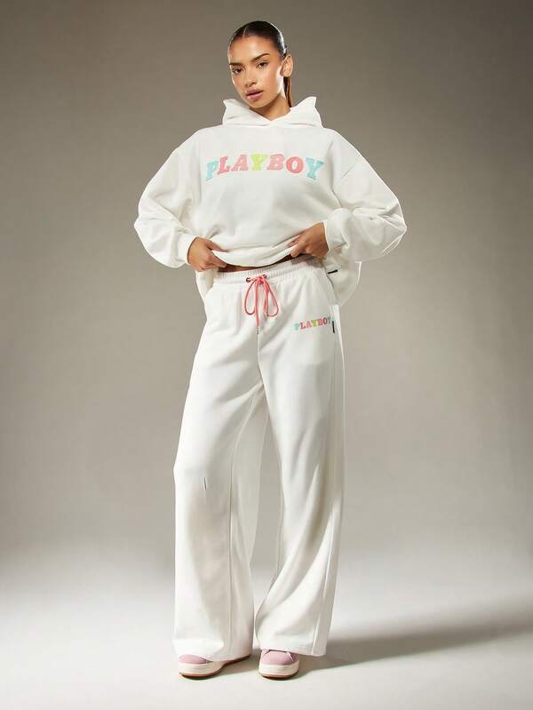 Missguided Missguided X Playboy Applique Wide Leg Joggers With Letters