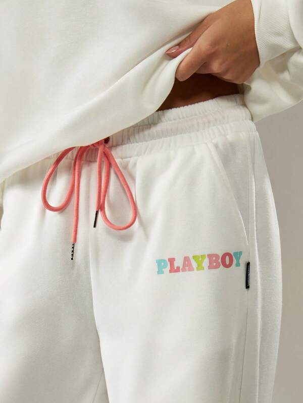 Missguided Missguided X Playboy Applique Wide Leg Joggers With Letters