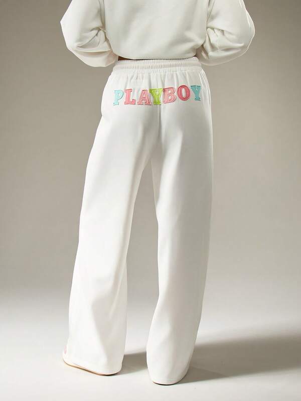 Missguided Missguided X Playboy Applique Wide Leg Joggers With Letters