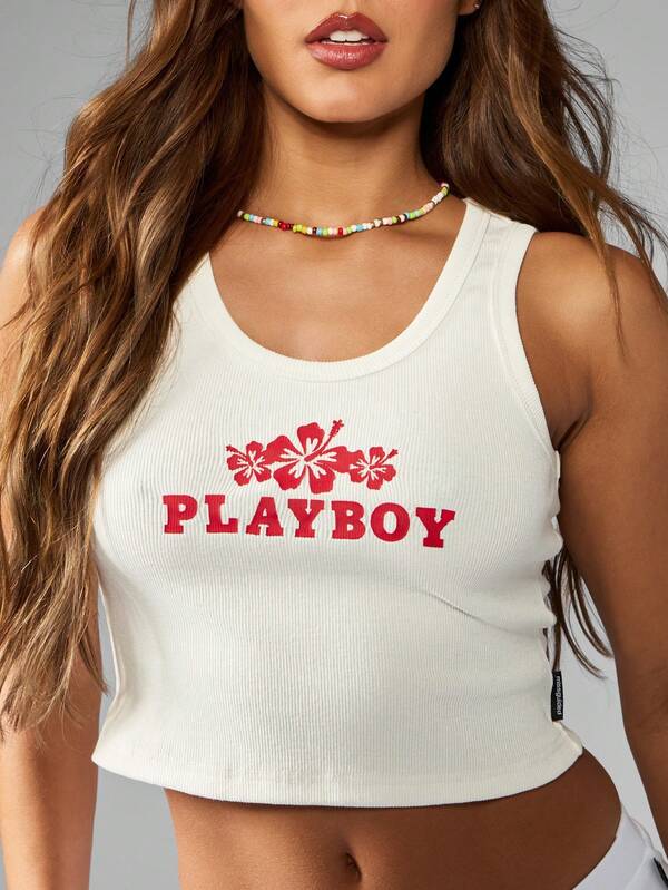 Missguided Missguided X Playboy Athletic Cropped Ribbed Tank Top