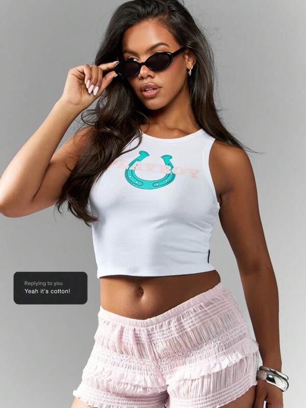 missguided Missguided x Playboy Athletic Fitted Stretch Crop Tank Top
