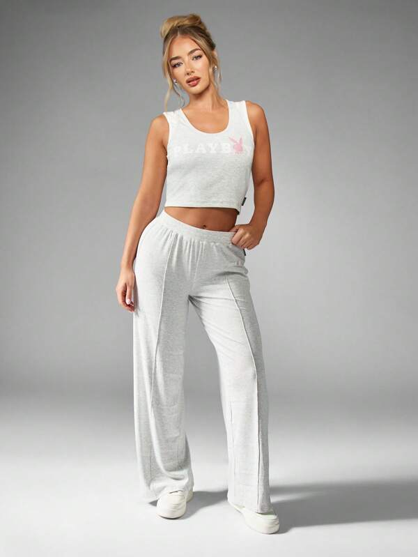 missguided Missguided x Playboy Athletic Lounge Two Piece Outfit Wide Leg Pants Crop Top