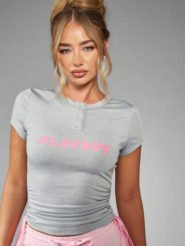 missguided Missguided x Playboy Athletic Ruched Side Detail Crop Top