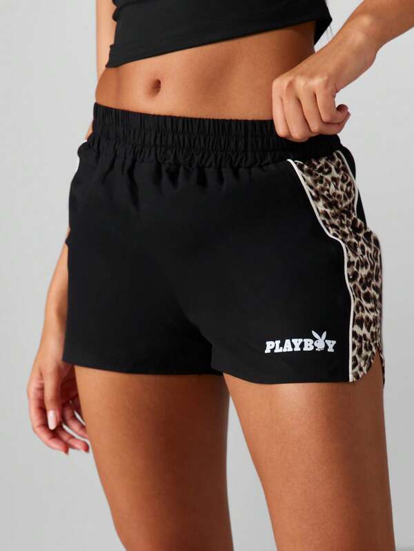 missguided Missguided x Playboy Athletic Shorts With Leopard Print Panel