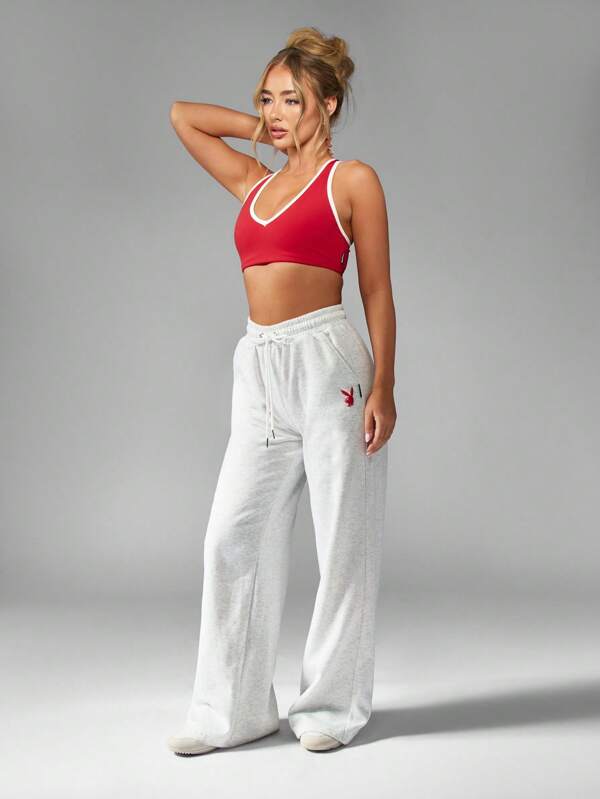 Missguided Missguided X Playboy Athletic Wide Leg Soft Drawstring Elastic Waist Comfort Sweatpants