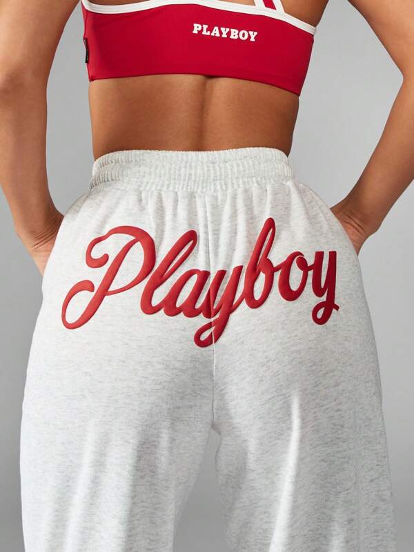 Missguided Missguided X Playboy Athletic Wide Leg Soft Drawstring Elastic Waist Comfort Sweatpants