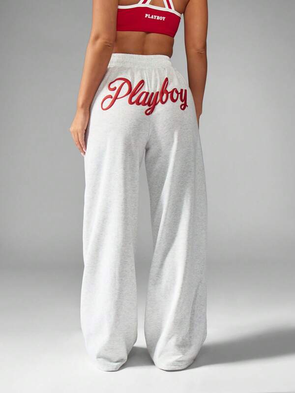 missguided Missguided x Playboy Athletic Wide Leg Soft Drawstring Elastic Waist Comfort Sweatpants
