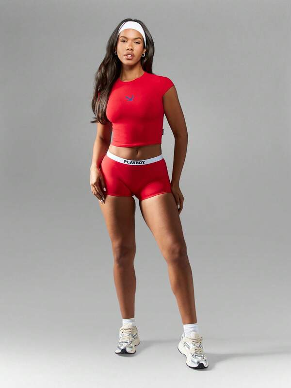 Missguided Missguided X Playboy Baby Tee Crop Top Athletic Workout Lounge