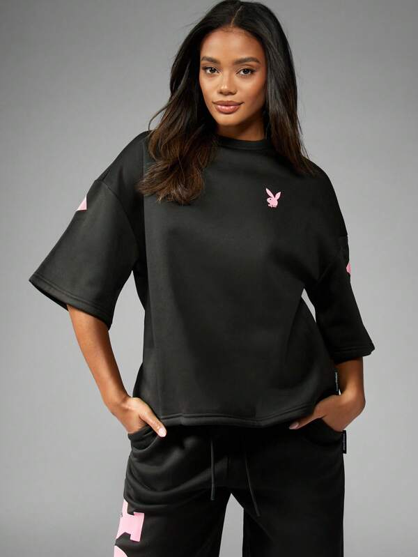 Missguided Missguided X Playboy Back Logo Print Oversized Loose T-Shirt