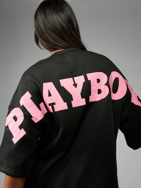 Missguided Missguided X Playboy Back Logo Print Oversized Loose T-Shirt