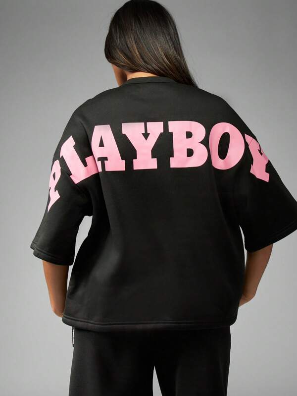 missguided Missguided x Playboy Back Logo Print Oversized Loose T-Shirt