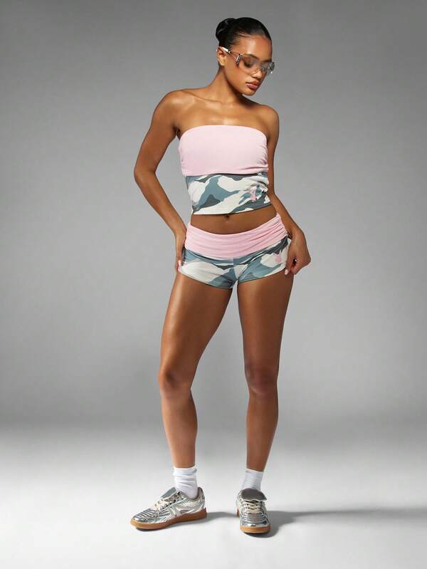 Missguided Missguided X Playboy Bandeau Top And Hot Pants With Camo Print