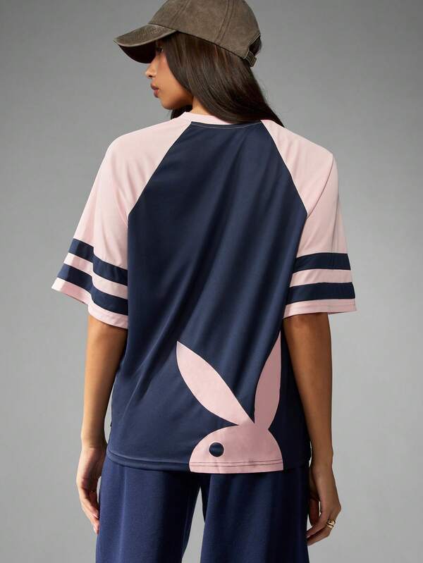 Missguided Missguided X Playboy Baseball Style Raglan T-Shirt With Number Print