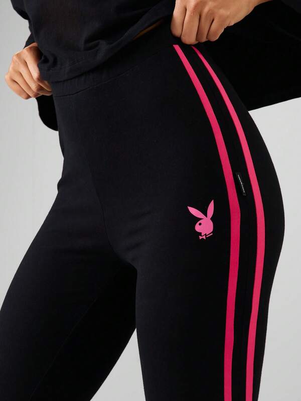Missguided Missguided X Playboy Bell Sleeve Crop Top And High Rise Leggings Coord