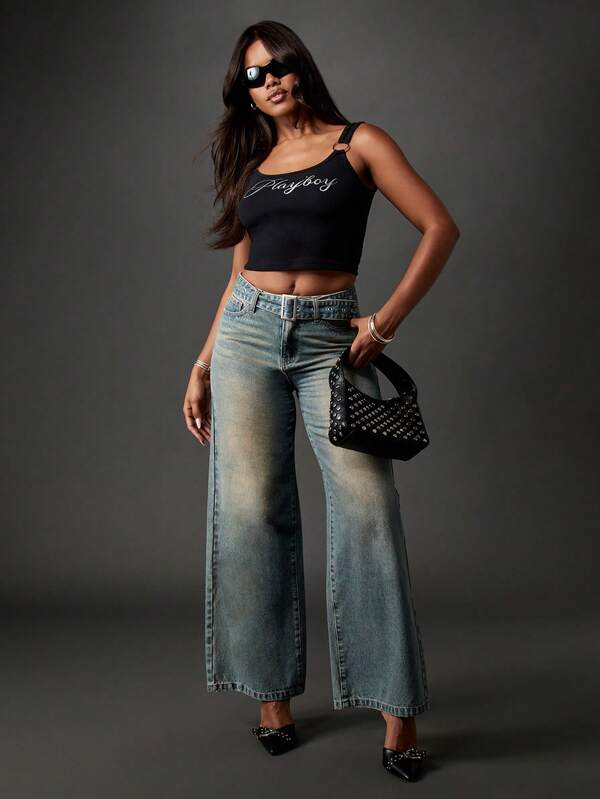 Missguided Missguided X Playboy Black Cropped Tank Top With Ring Detail