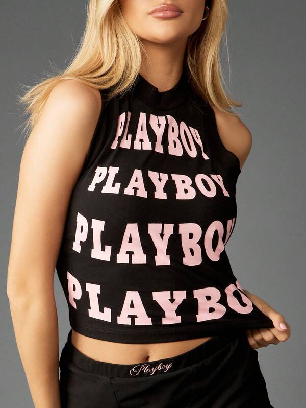 Missguided Missguided X Playboy Black Sleeveless Tank With Print