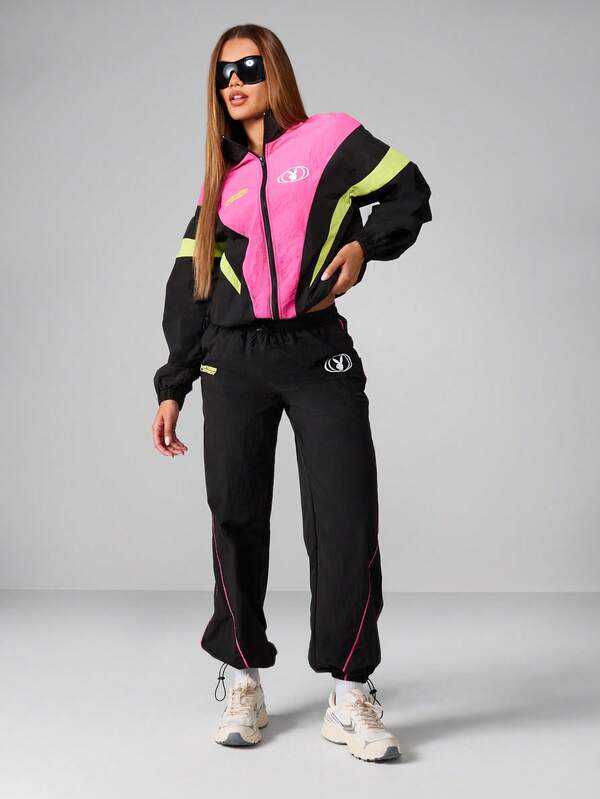 Missguided Missguided X Playboy Black Track Pants With Neon Piping And Logo Print