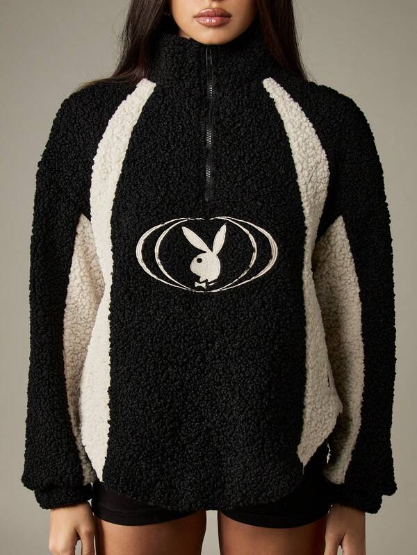 Missguided Missguided X Playboy Borg Half-Zip Sweatshirt With Contrast Detailing