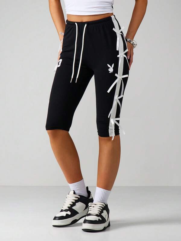missguided Missguided x Playboy Bow Detail Capri Shorts With Lace Ties
