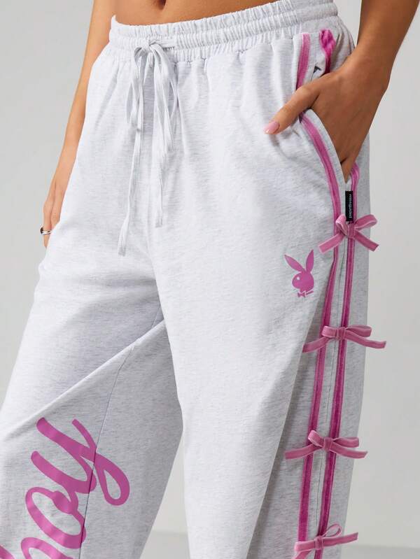 Missguided Missguided X Playboy Bow Detail Side Lace Up Joggers