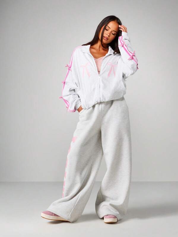 Missguided Missguided X Playboy Bow Detail Zip Through Sweatshirt With Ribbon Sleeves