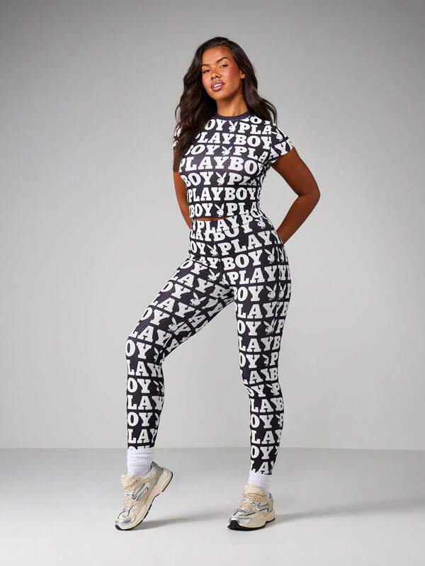 Missguided Missguided X Playboy Brand AOP Print Crop Top