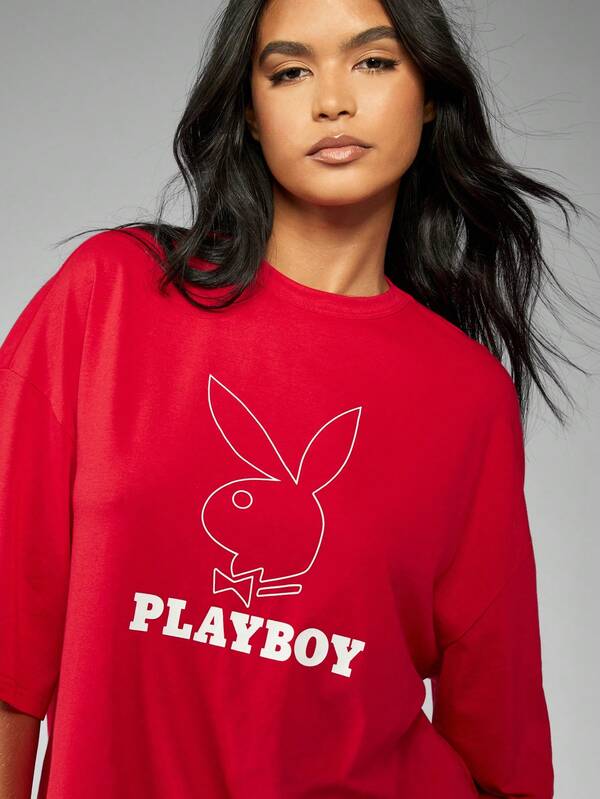 Missguided Missguided X Playboy Brand Graphic Oversized T-Shirt