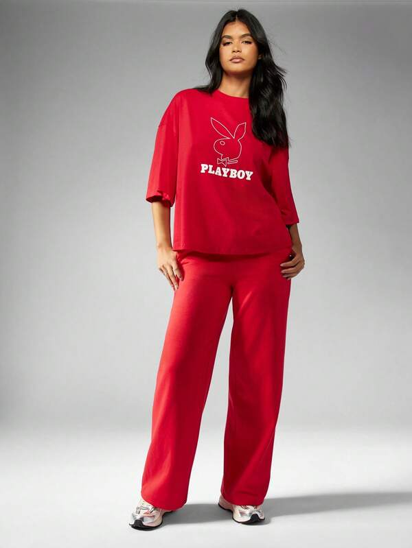 Missguided Missguided X Playboy Brand Graphic Oversized T-Shirt