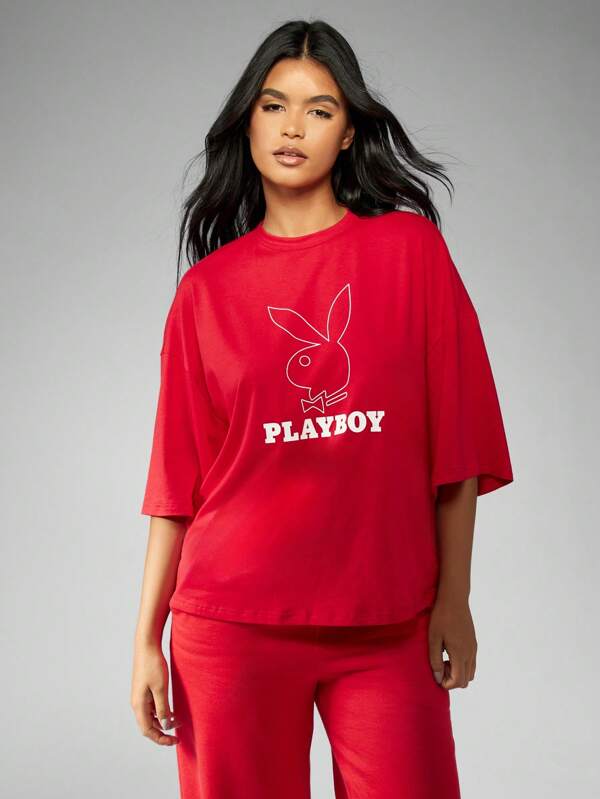 missguided Missguided x Playboy Brand Graphic Oversized T-Shirt