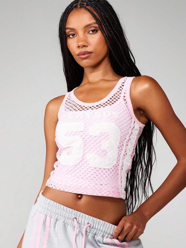 Missguided Missguided X Playboy Brand Logo Varsity Style Cut Out Tank Top