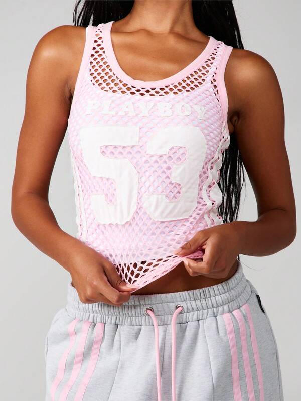 missguided Missguided x Playboy Brand Logo Varsity Style Cut Out Tank Top