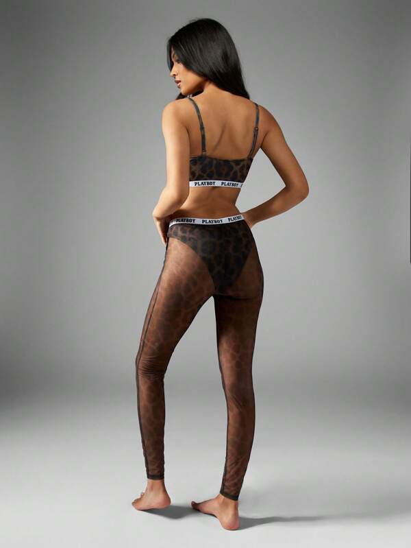 Missguided Missguided X Playboy Branded Band Leopard Print Bra And Leggings Two Piece Co Ord Set