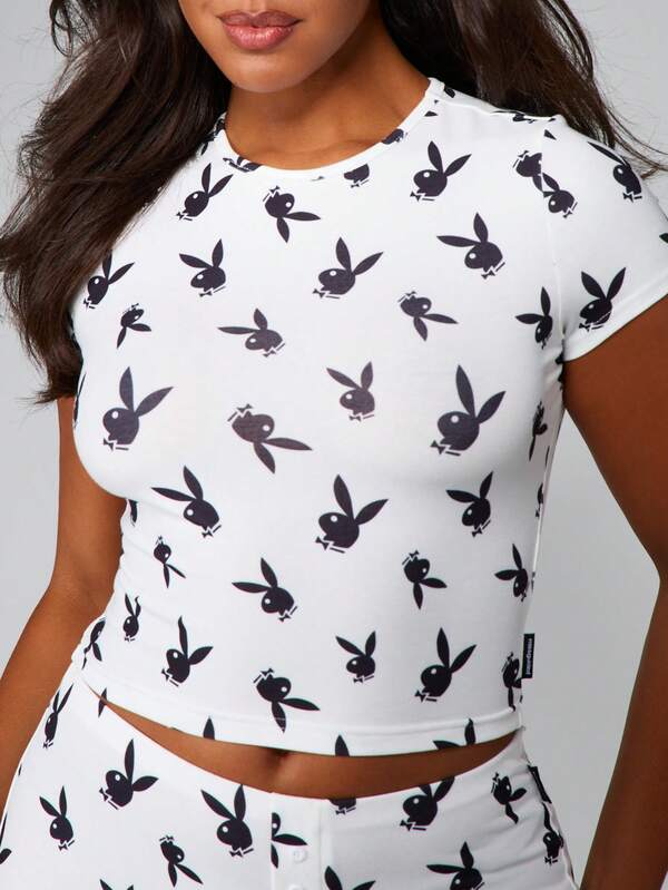 Missguided Missguided X Playboy Bunny Crop Top With Matching Shorts