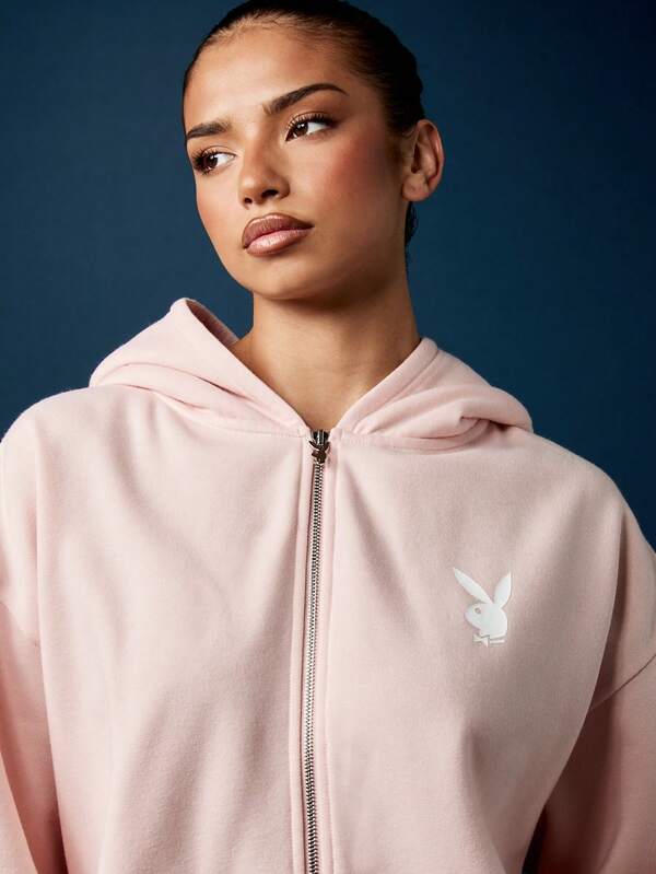 Missguided Missguided X Playboy Bunny Ear Zip Through Hoodie With Rabbit Hood Design