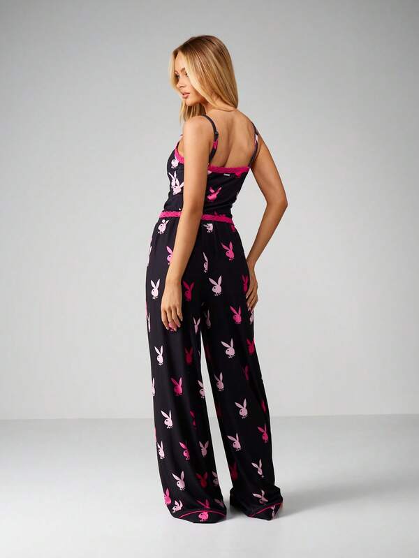 Missguided Missguided X Playboy Bunny Lace Trim Pajama Set