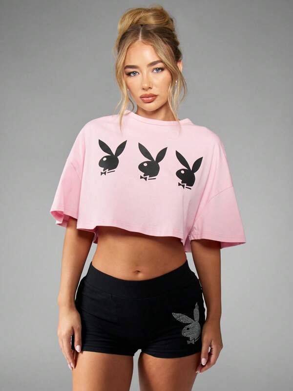 missguided Missguided x Playboy Bunny Logo Cropped Graphic T-Shirt