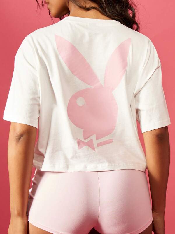Missguided Missguided X Playboy Bunny Logo Graphic Front Back Print Crop T-Shirt