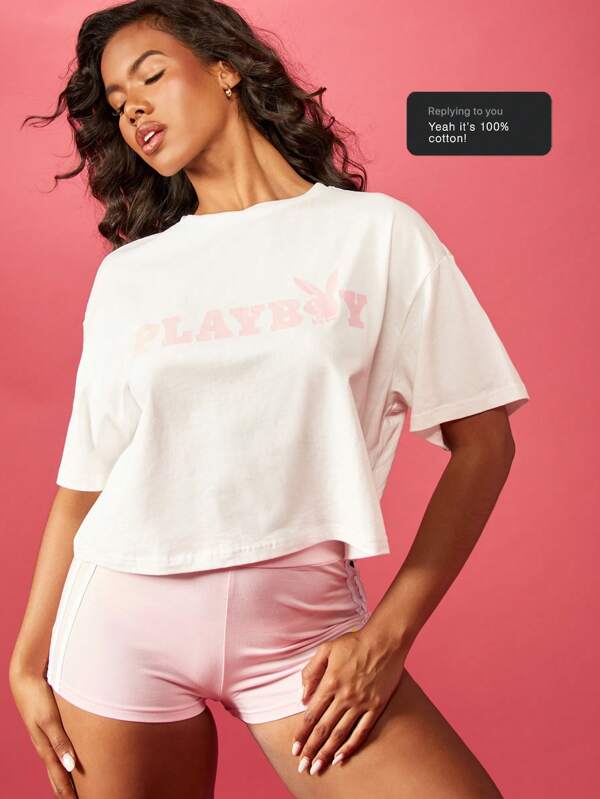 missguided Missguided x Playboy Bunny Logo Graphic Front Back Print Crop T-Shirt
