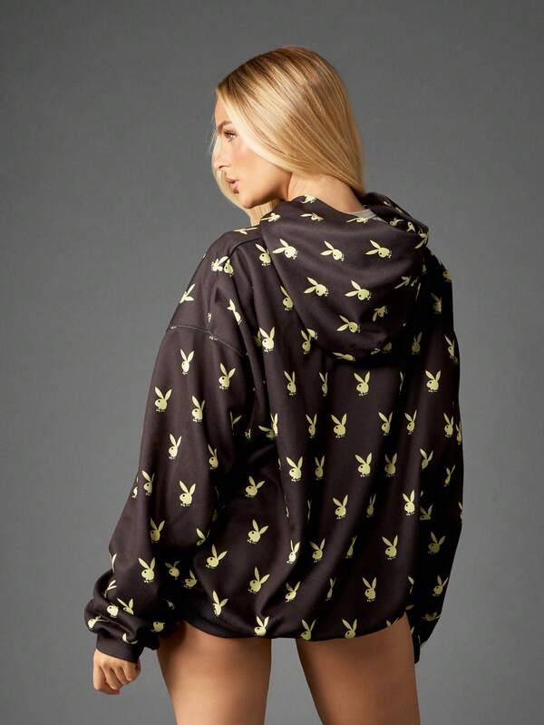 Missguided Missguided X Playboy Bunny Logo Hoodie With Drawstring